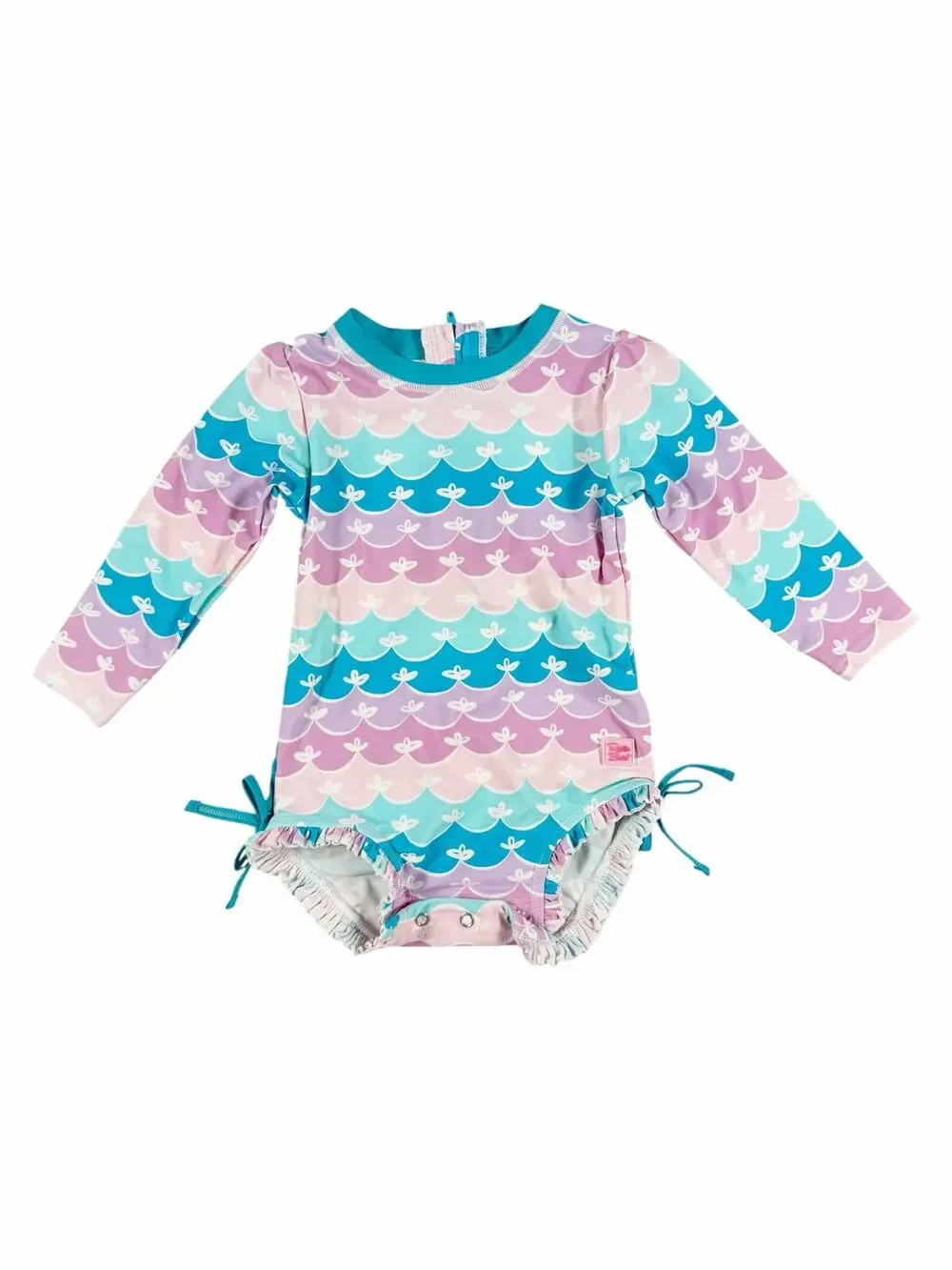 RuffleButts Long Sleeve Scallop Print One-Piece Swimsuit 18–24 Months